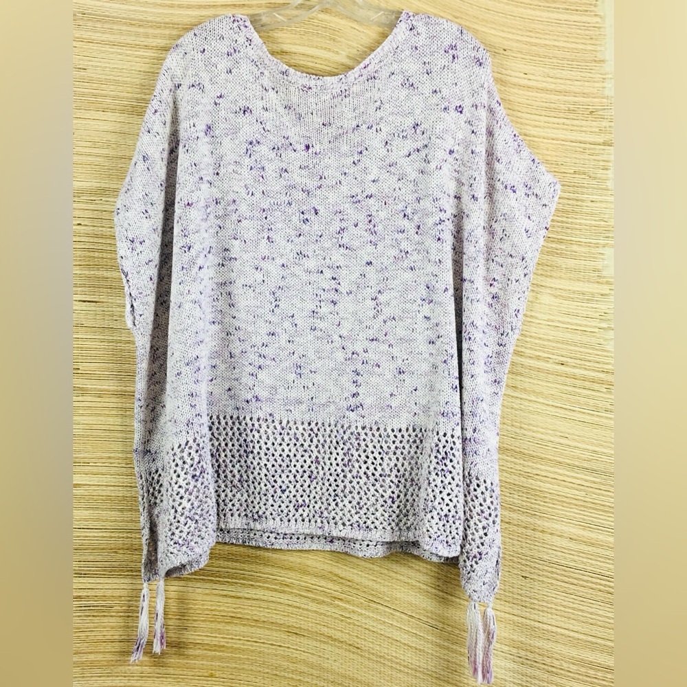 Johnny Was Blueberry Speckled Knit Tassel Sweater-Poncho Cream Size OS - Picture 7 of 13